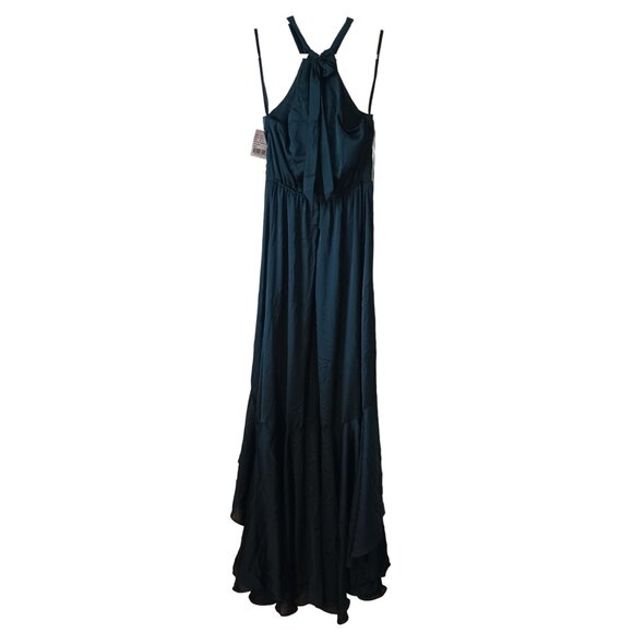 NEW Social Bridesmaids Tie-Neck Halter Maxi Dress Whisper Satin in Evergreen, XS - Picture 4 of 12